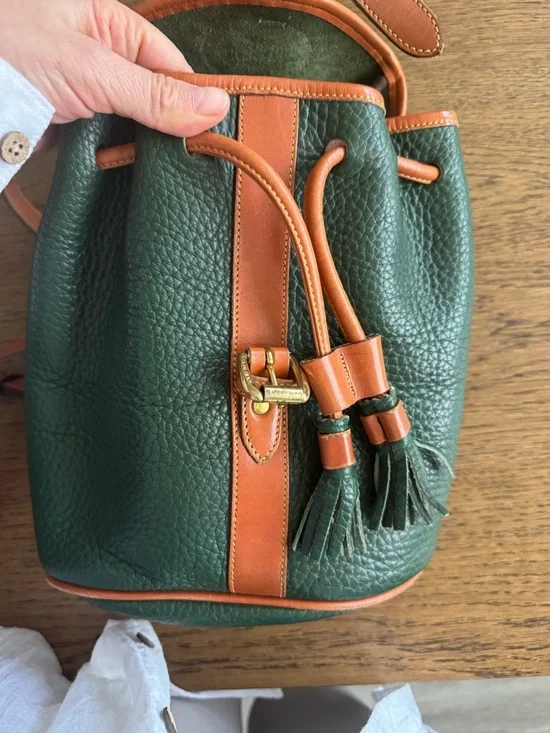Dooney & Bourke Dark Green Pebbled Leather Backpack with Tan Trim - Picture 7 of 8